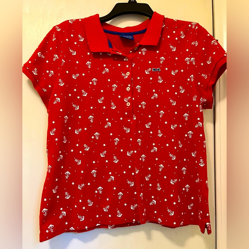 Le Tigre Polo Red White Shirt Nautical Ship cruise Theme Rope Anchor Girls Sz XL